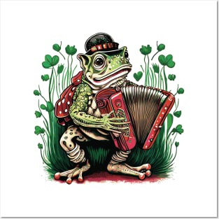 Irish Cottagecore Frog Playing Accordion Posters and Art